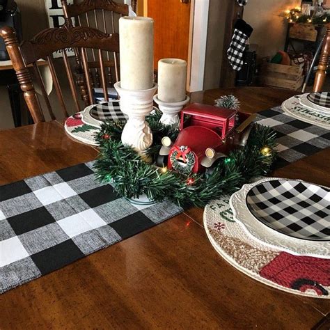 black christmas table runner|black check table runners.